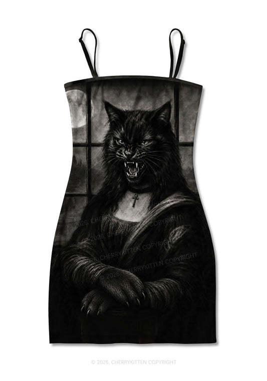 Halloween Moon Night Werewolf Y2K Print Slip Dress Cherrykitten