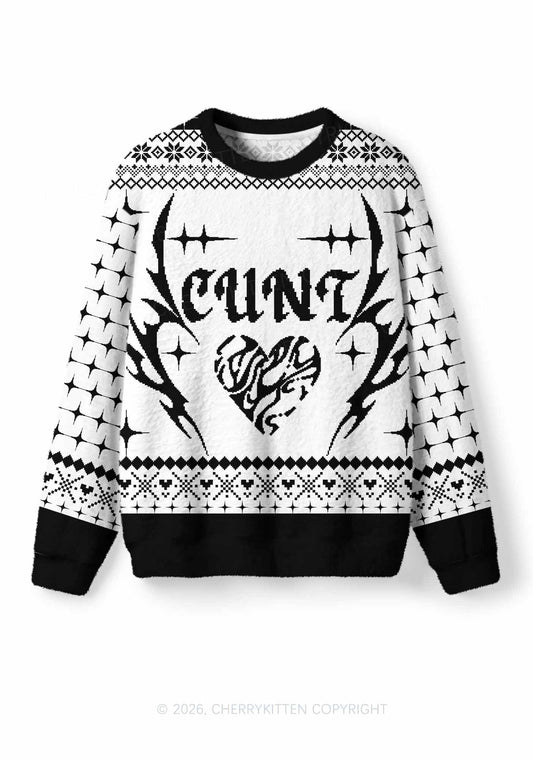 White Cxxt Y2K Christmas Knit Sweatshirt Cherrykitten