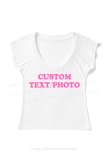 Custom Personalized Text Y2K V Neck T Shirts Cherrykitten