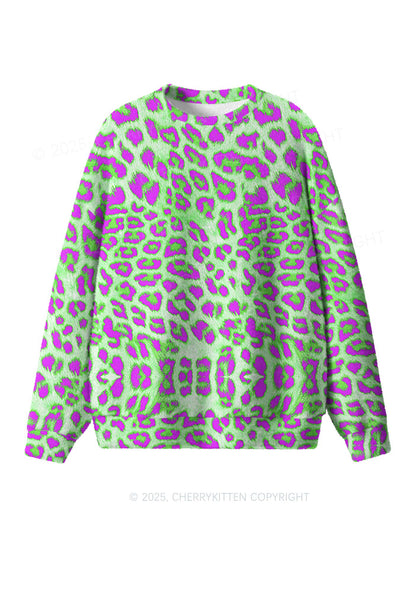 Green Leopard Y2K Christmas Knit Sweatshirt Cherrykitten