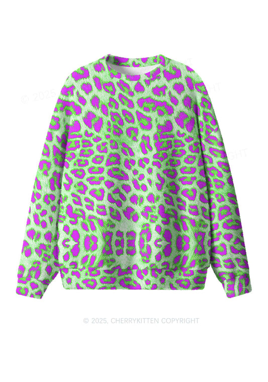 Green Leopard Y2K Christmas Knit Sweatshirt Cherrykitten