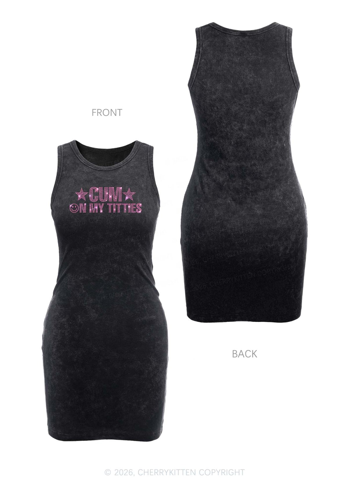 Rhinestone Cxm On My Txtties Y2K Washed Tank Dress Cherrykitten