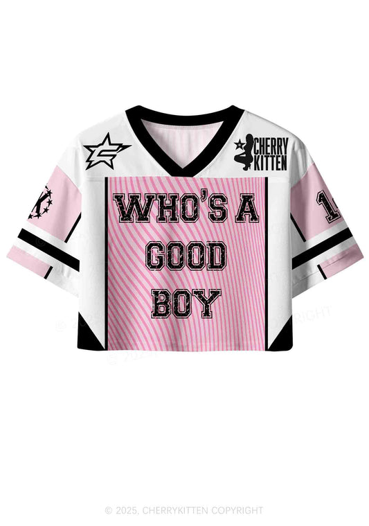 Custom Pink Whos A Good Boy Y2K Crop Sport Jersey Shirts Cherrykitten
