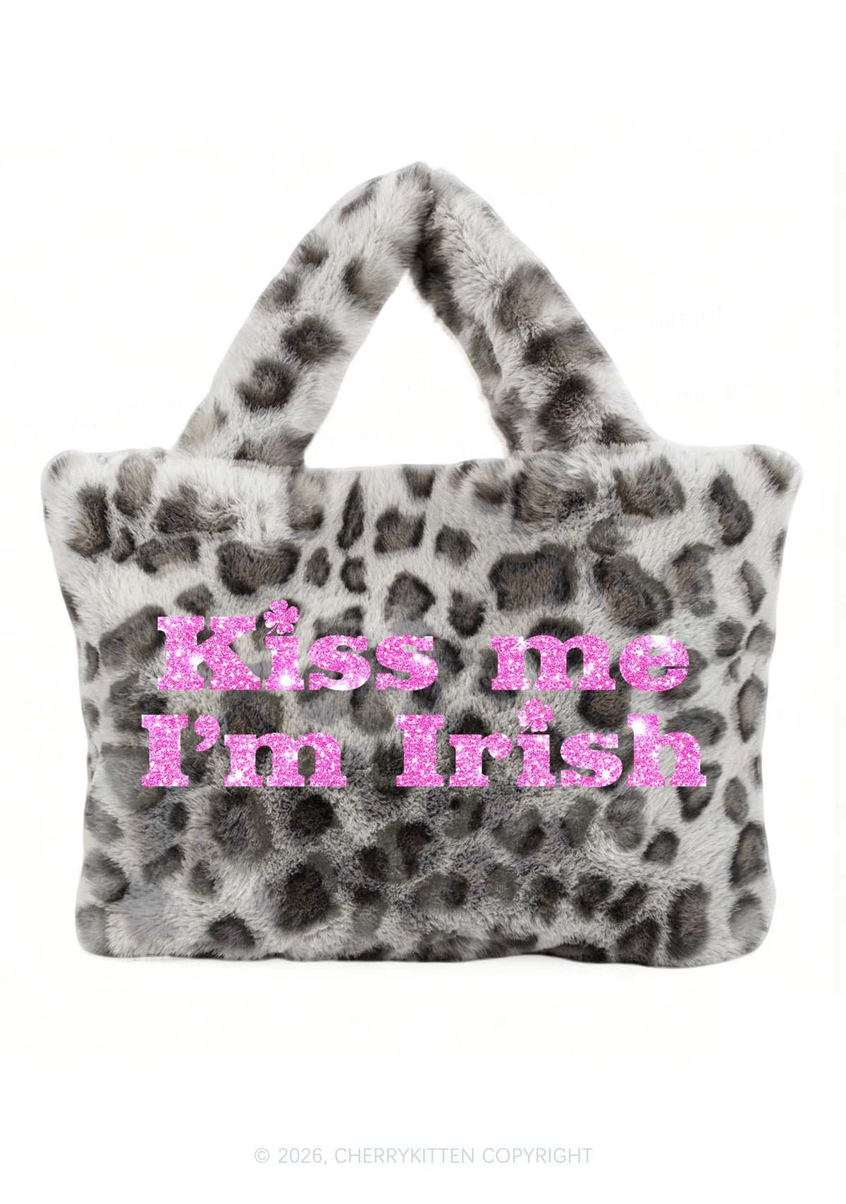 Glitter Kiss Me Im Irish St Patricks Y2K Plush Leopard Handbag Cherrykitten