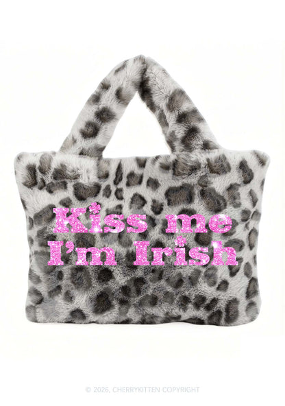 Glitter Kiss Me Im Irish St Patricks Y2K Plush Leopard Handbag Cherrykitten