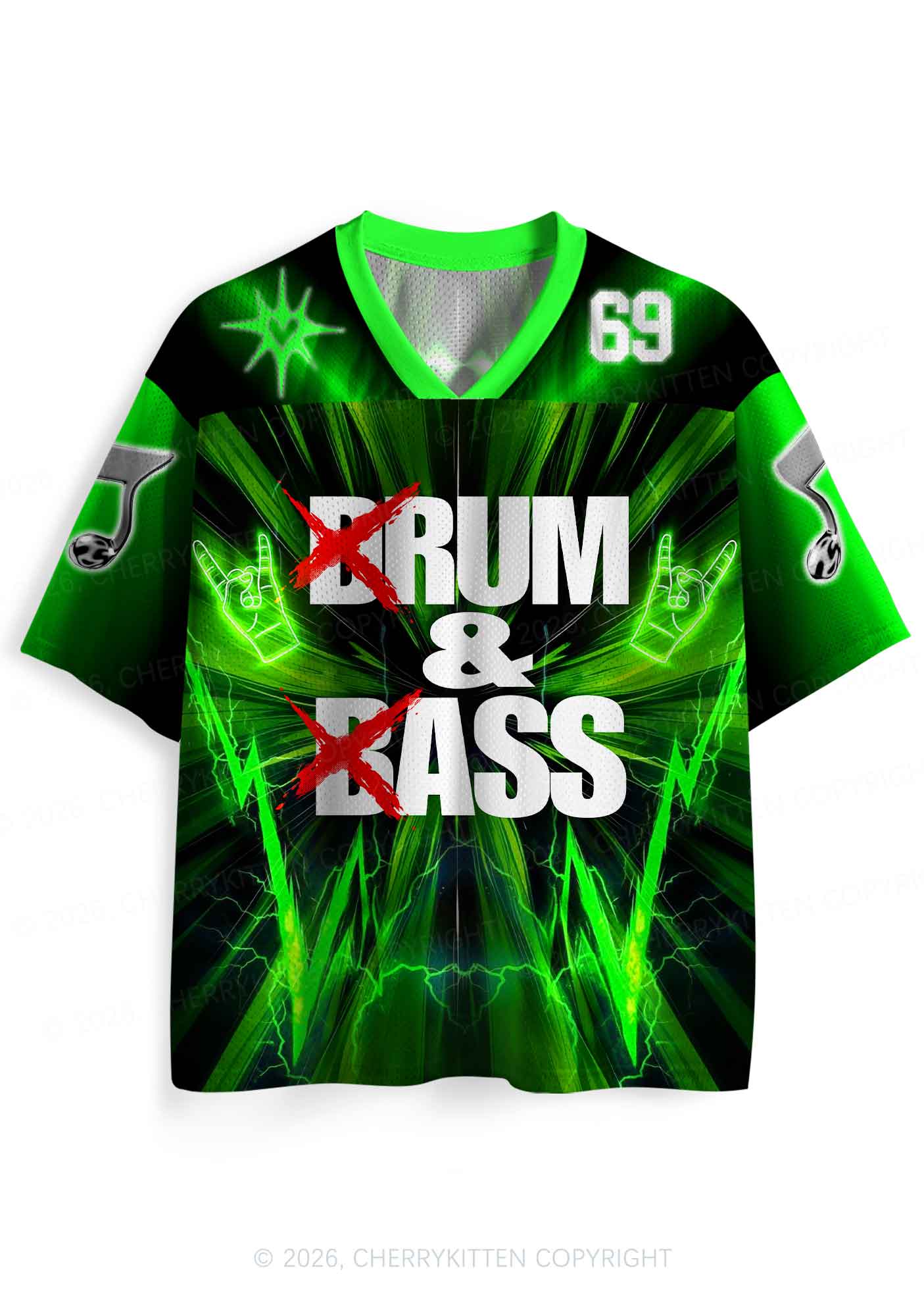 Green DnB Lightning Rock Y2K Sport Jersey Shirts Cherrykitten