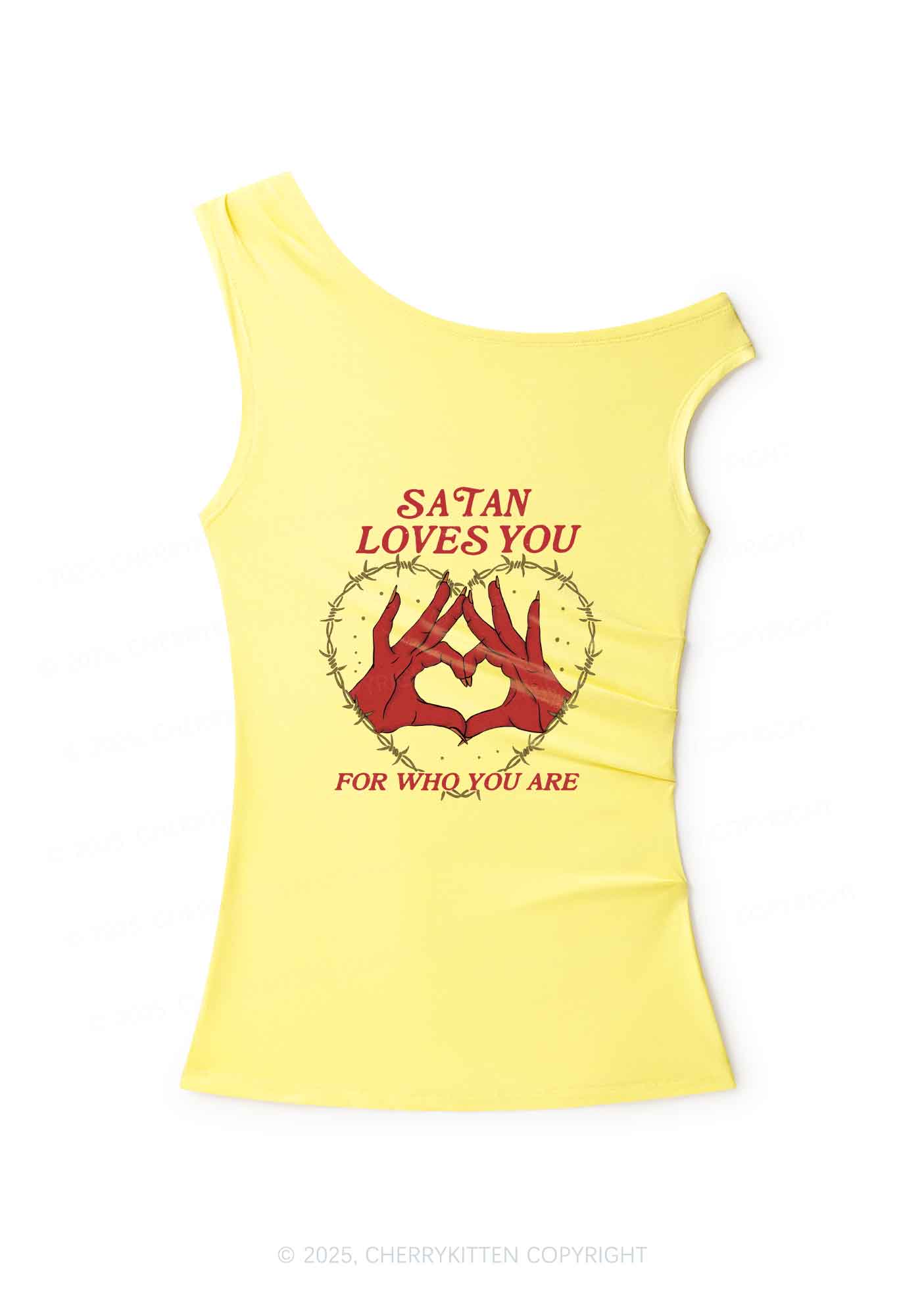 Halloween Satan Loves You Heart Y2K Off Shoulder Tank Top Cherrykitten