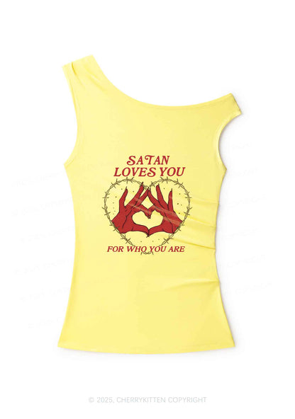 Halloween Satan Loves You Heart Y2K Off Shoulder Tank Top Cherrykitten