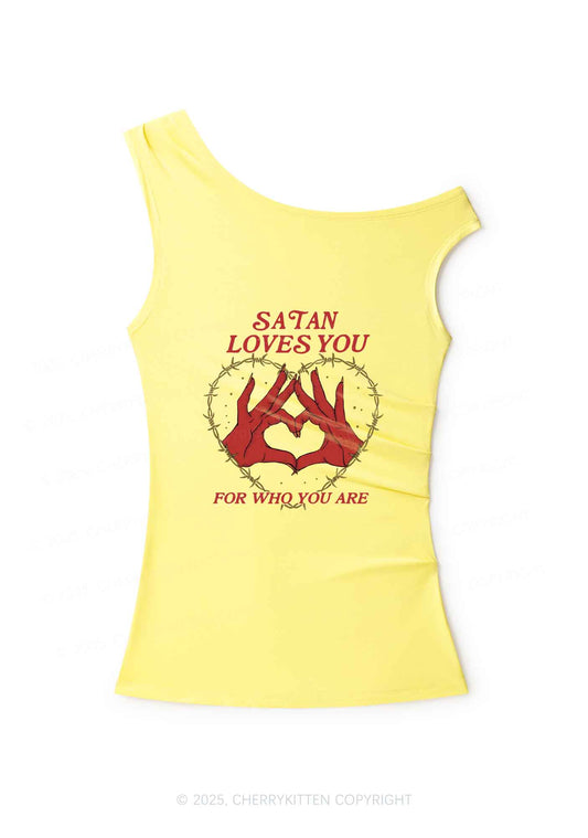Halloween Satan Loves You Heart Y2K Off Shoulder Tank Top Cherrykitten