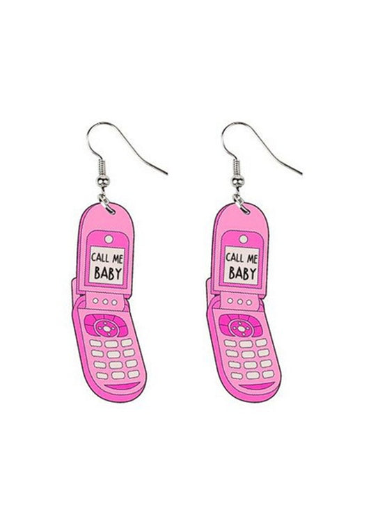 Call Me Baby Y2K Pink Cell Phone Earrings Cherrykitten
