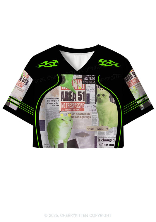 Custom Green Alien Kitten Y2K Crop Sport Jersey Shirts Cherrykitten
