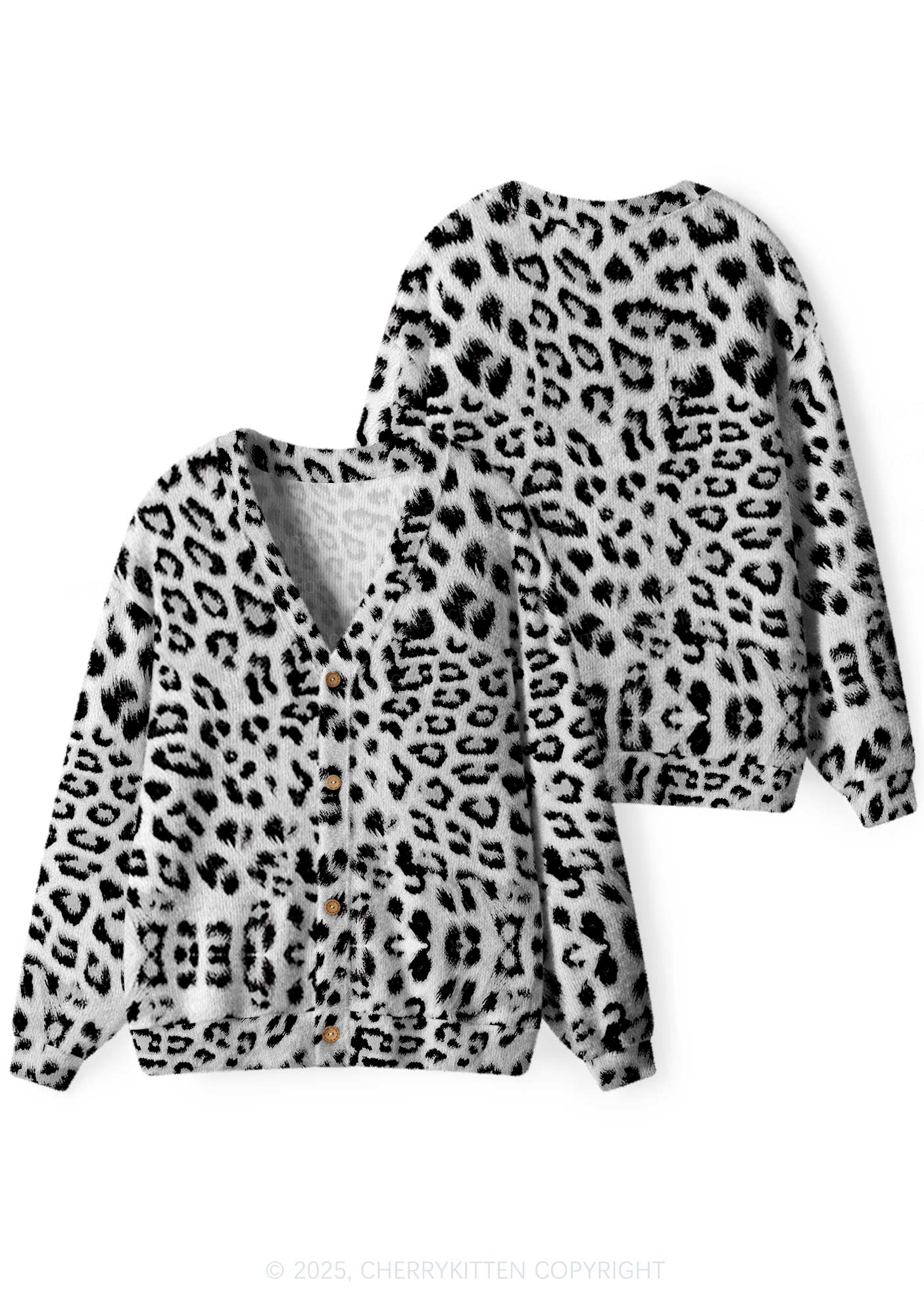 Black Leopard Y2K Christmas Cardigan Knit Sweatshirt Cherrykitten