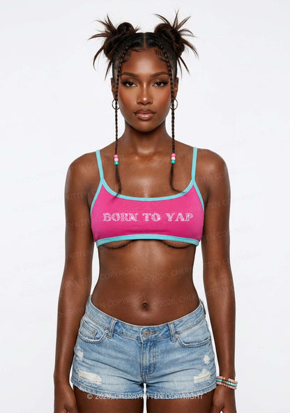 Rhinestone Born To Yap Y2K Super Crop Cami Cherrykitten