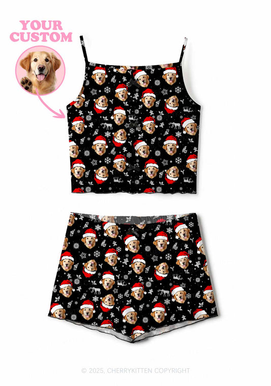 Custom Dog Face Y2K Print Cami Shorts Pajama Set Cherrykitten