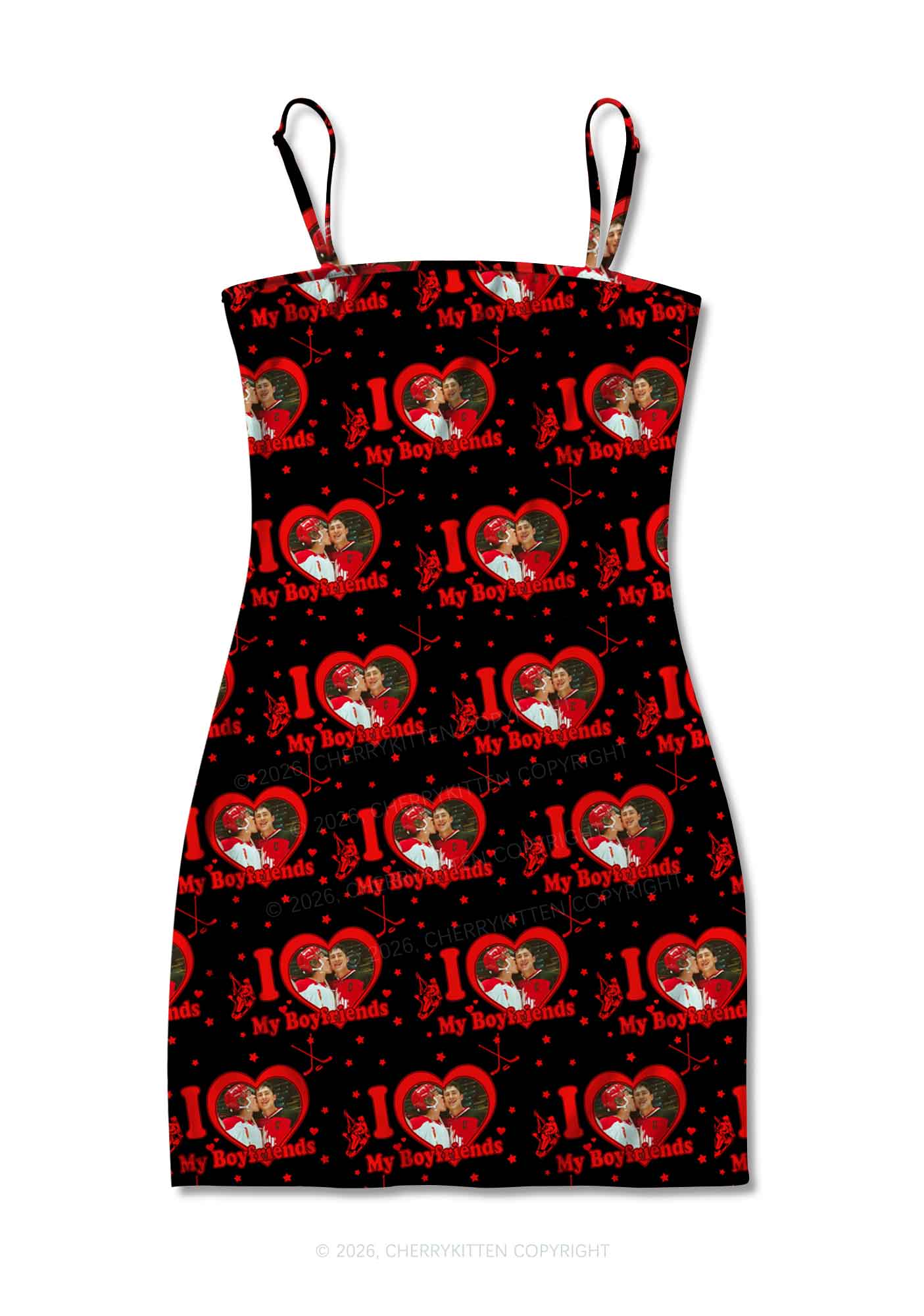 I Love My BF HR Y2K Print Slip Dress Cherrykitten