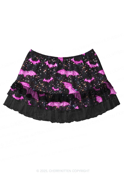 Sparkle Pink Bat Y2K Print Mini Layered Skirt Cherrykitten