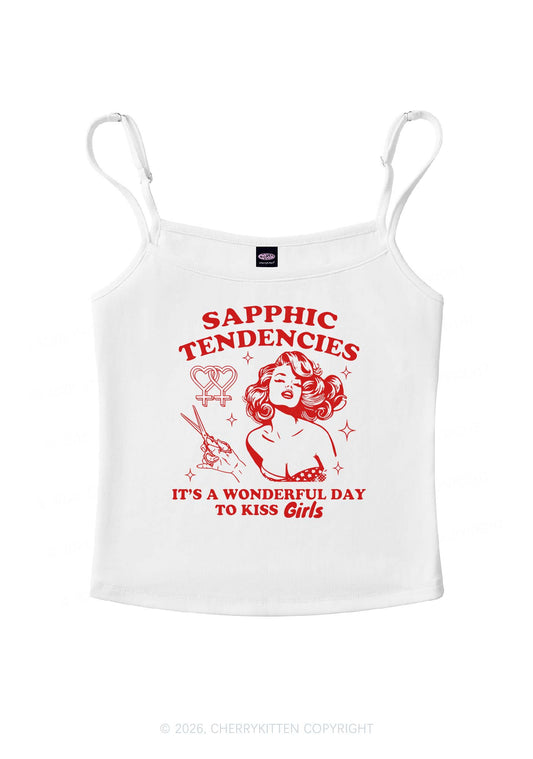 Sapphic Tendencies Kiss Girls Pride Y2K Spaghetti Strap Cami Cherrykitten