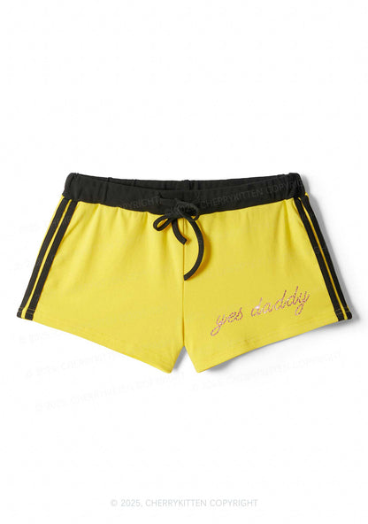 Rhinestone Pink Yes Daddy Y2K Drawstring Mini Shorts Cherrykitten