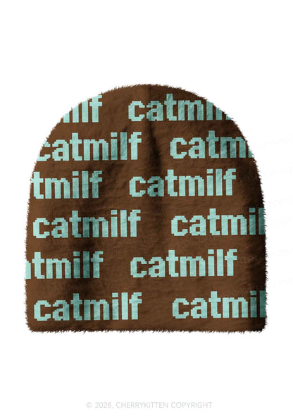 Mint Catmxxf On Brown Y2K Print Knit Beanie Cherrykitten