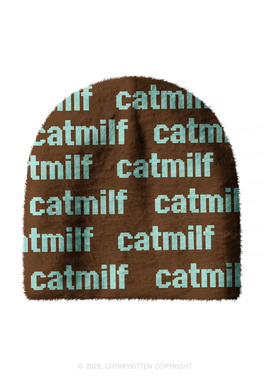 Mint Catmxxf On Brown Y2K Print Knit Beanie Cherrykitten