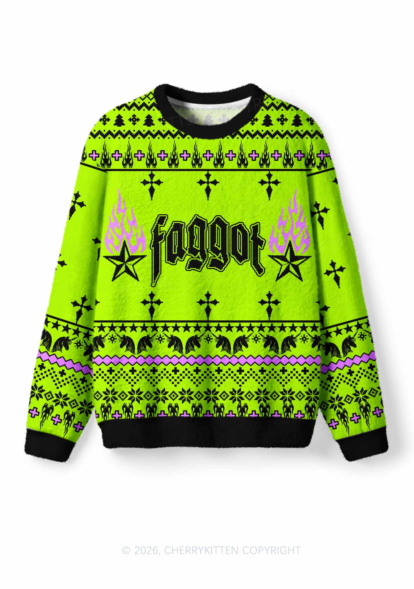 Faggot Pride Y2K Christmas Knit Sweatshirt Cherrykitten