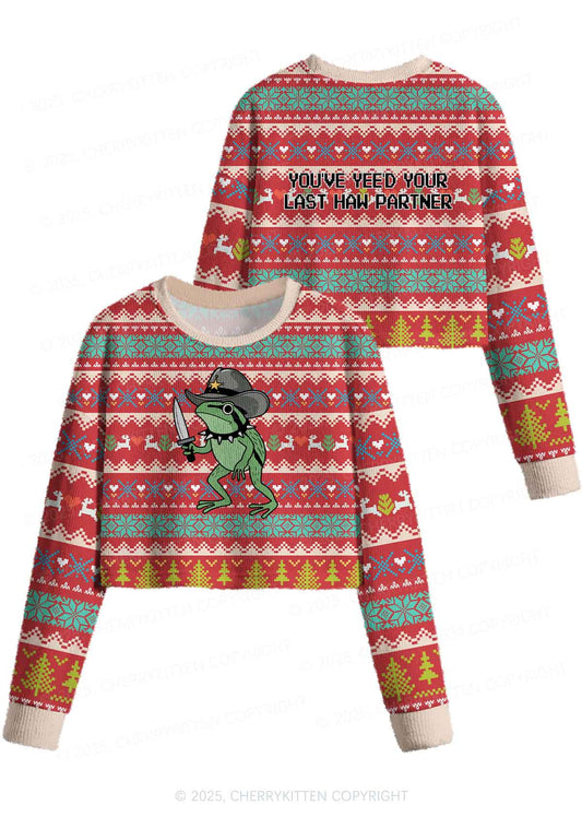 Your Last Haw Partner Y2K Christmas Crop Knit Sweatshirt Cherrykitten