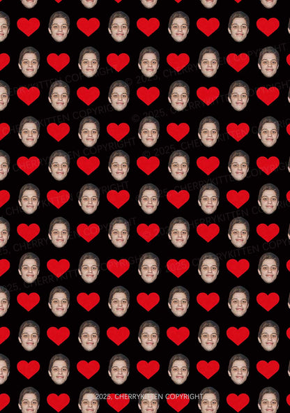 Custom Black Hearts Photo Y2K Valentine's Day Y2K Fleece Long Sleeve Pajama Set Cherrykitten