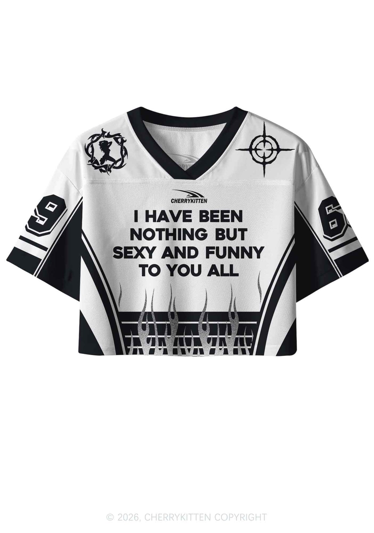 White I Have Been Funny Y2K Crop Sport Jersey Shirts Cherrykitten