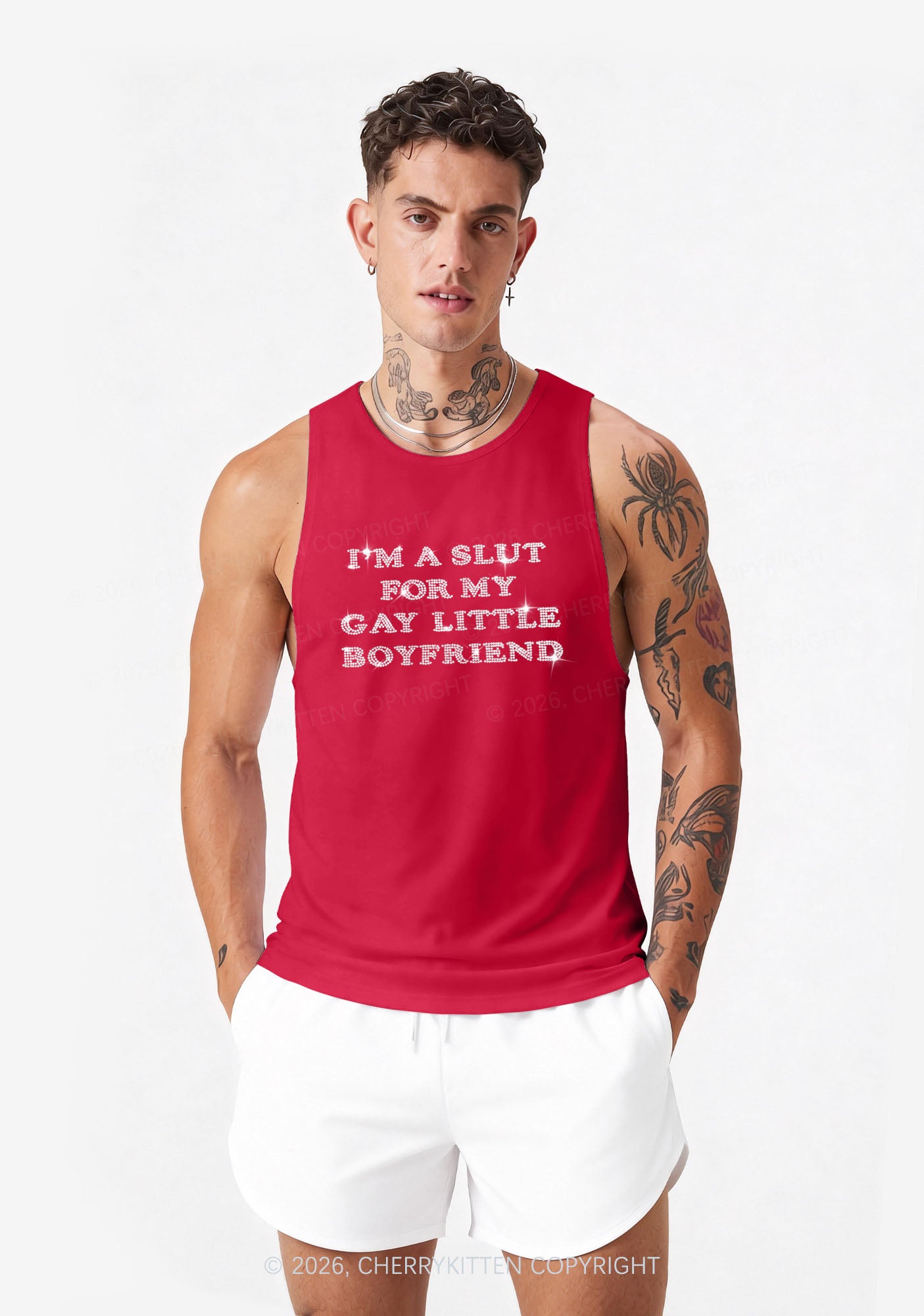 Rhinestone Slxt For My Gay BF Pride Y2K Men Racerback Tank Top Cherrykitten