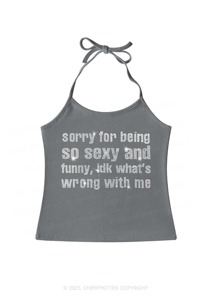 Rhinestone Sorry For Being So Funny Y2K Halter Neck Cami Cherrykitten