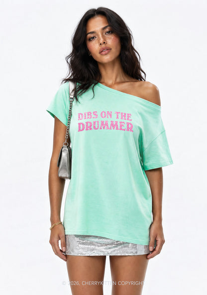 Glitter Dibs On The Drummer Y2K Off Shoulder Tee Cherrykitten