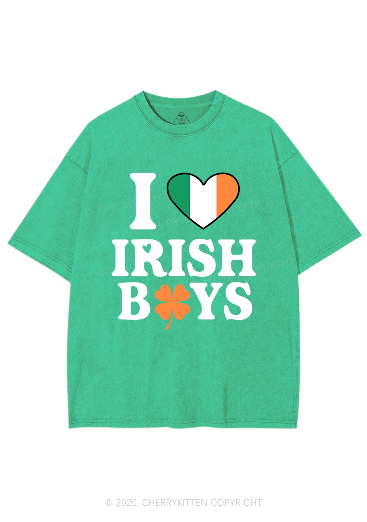 Irish Boy Shamrock St Patricks Y2K Washed Tee Cherrykitten