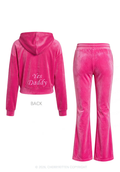 Rhinestone Yes Daddy Y2K Velvet Tracksuit Set Cherrykitten