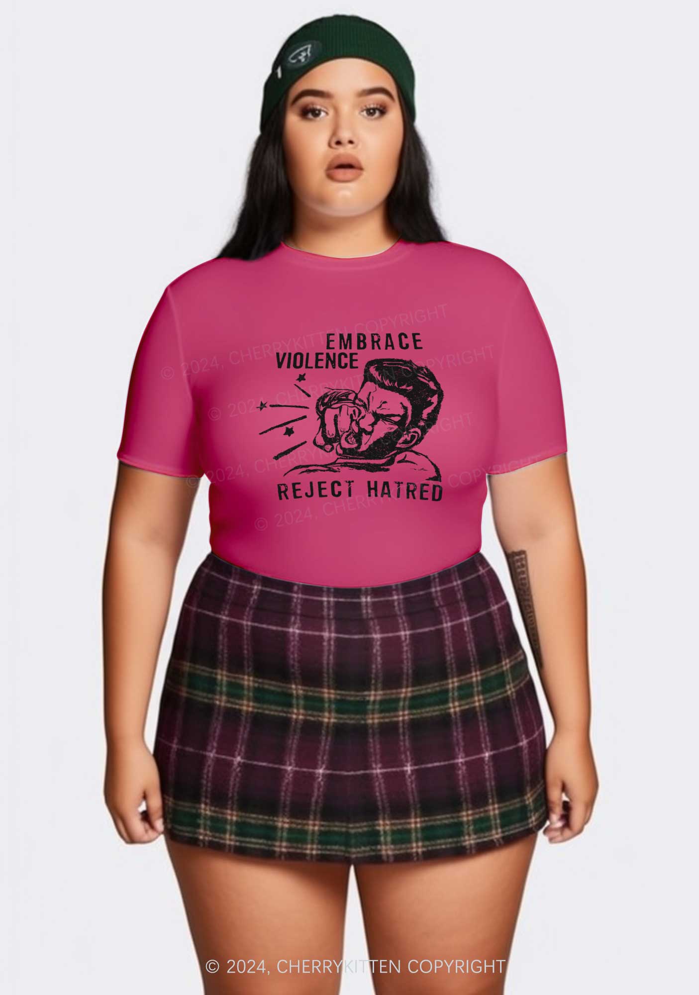 Curvy Embrace Violence Y2K Baby Tee Cherrykitten