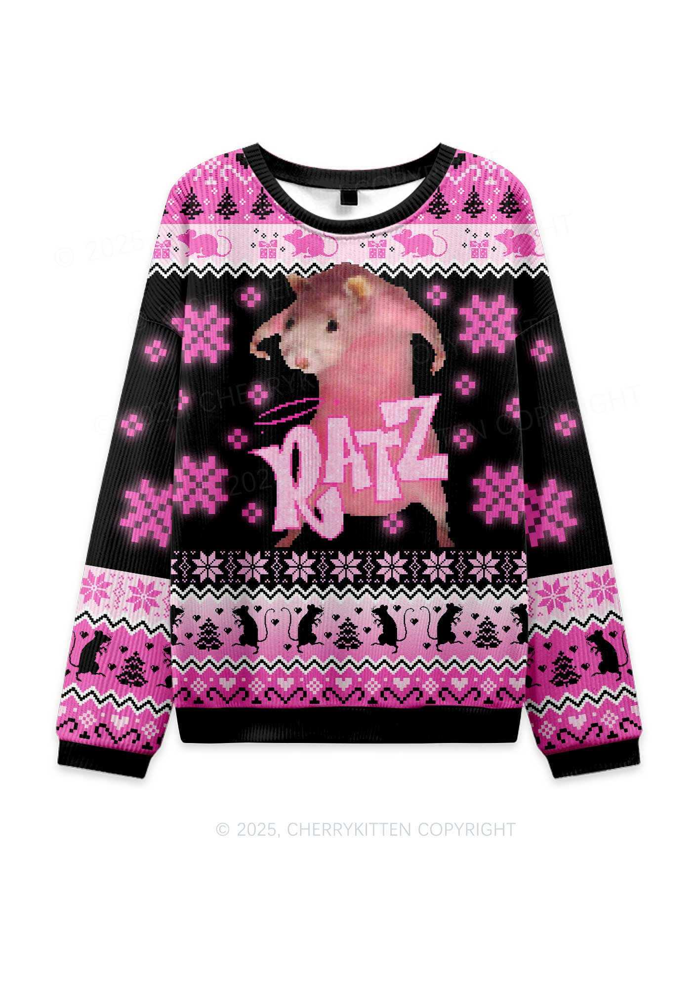 Hot Pink Ratz Y2K Christmas Knit Sweatshirt Cherrykitten