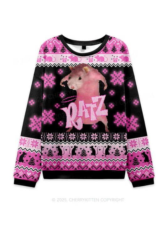 Hot Pink Ratz Y2K Christmas Knit Sweatshirt Cherrykitten