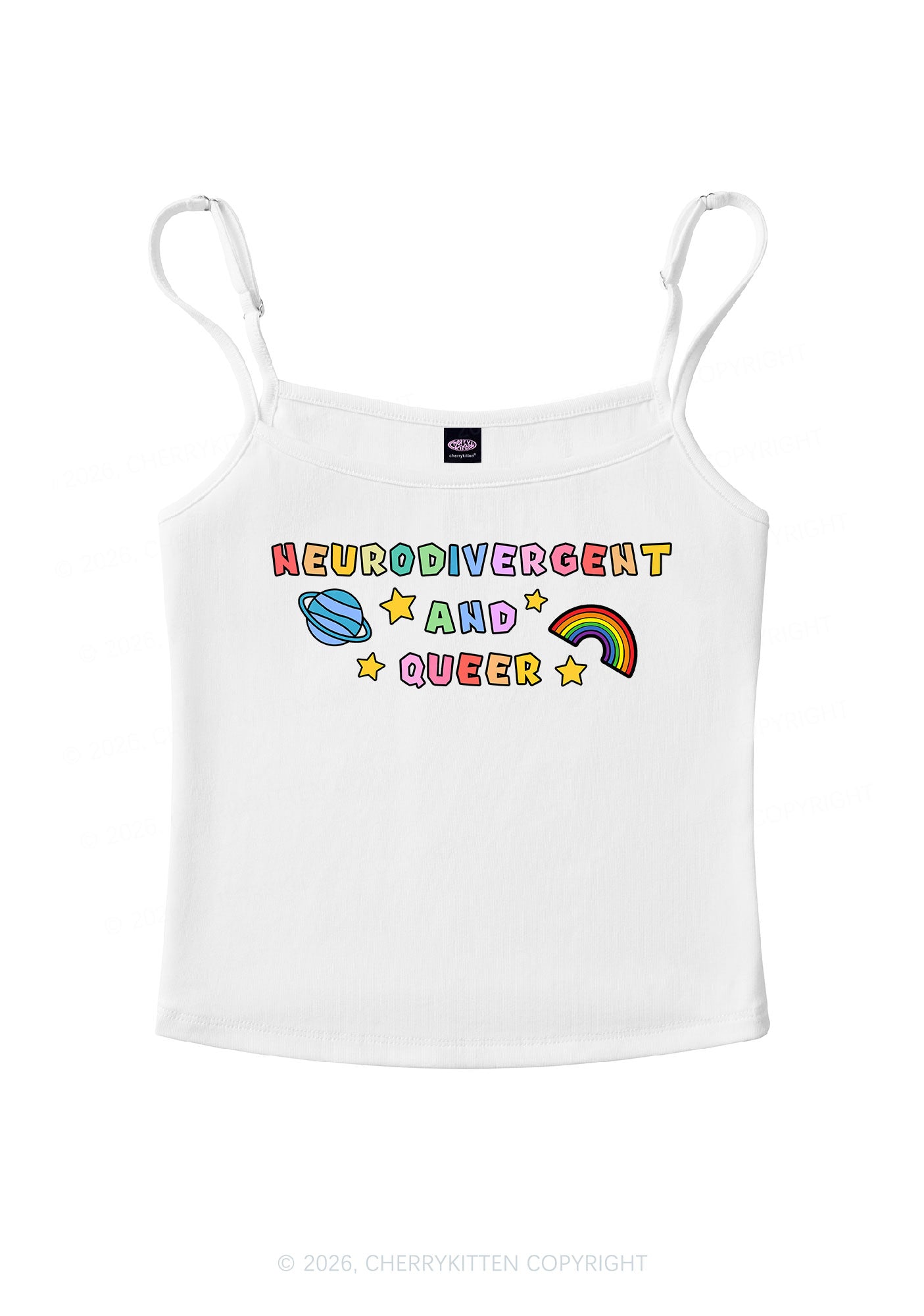 Neurodivergent And Queer Pride Y2K Spaghetti Strap Cami Cherrykitten
