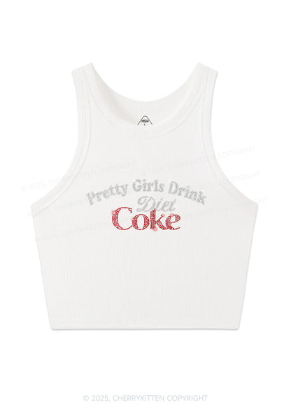 Rhinestone Pretty Girls Drink Diet Coke Y2K Crop Tank Top Cherrykitten