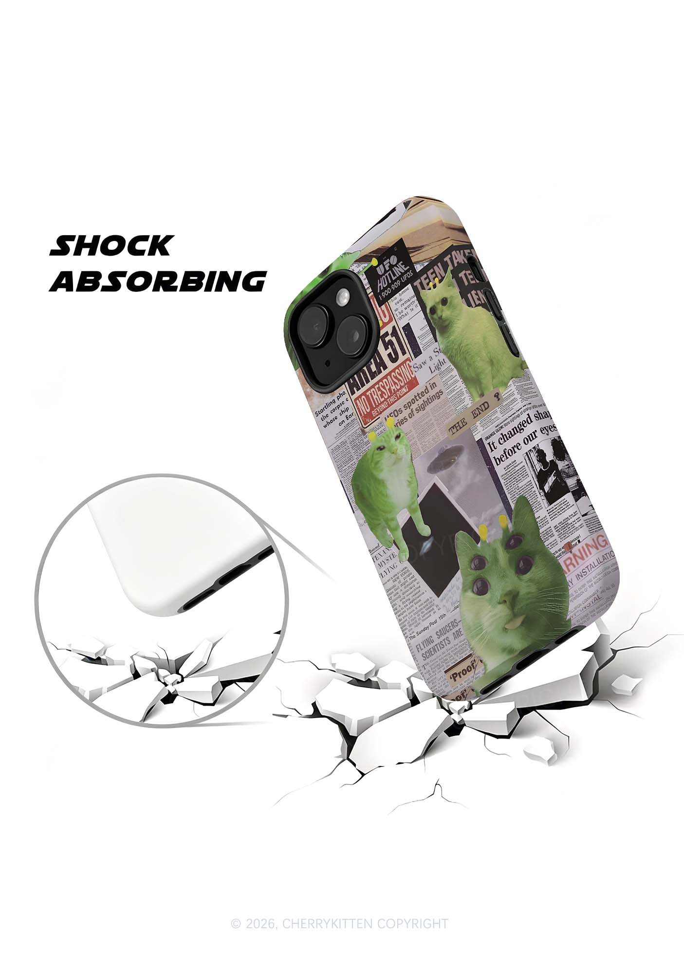 Green Alien Kitten Y2K Phone Case Cherrykitten