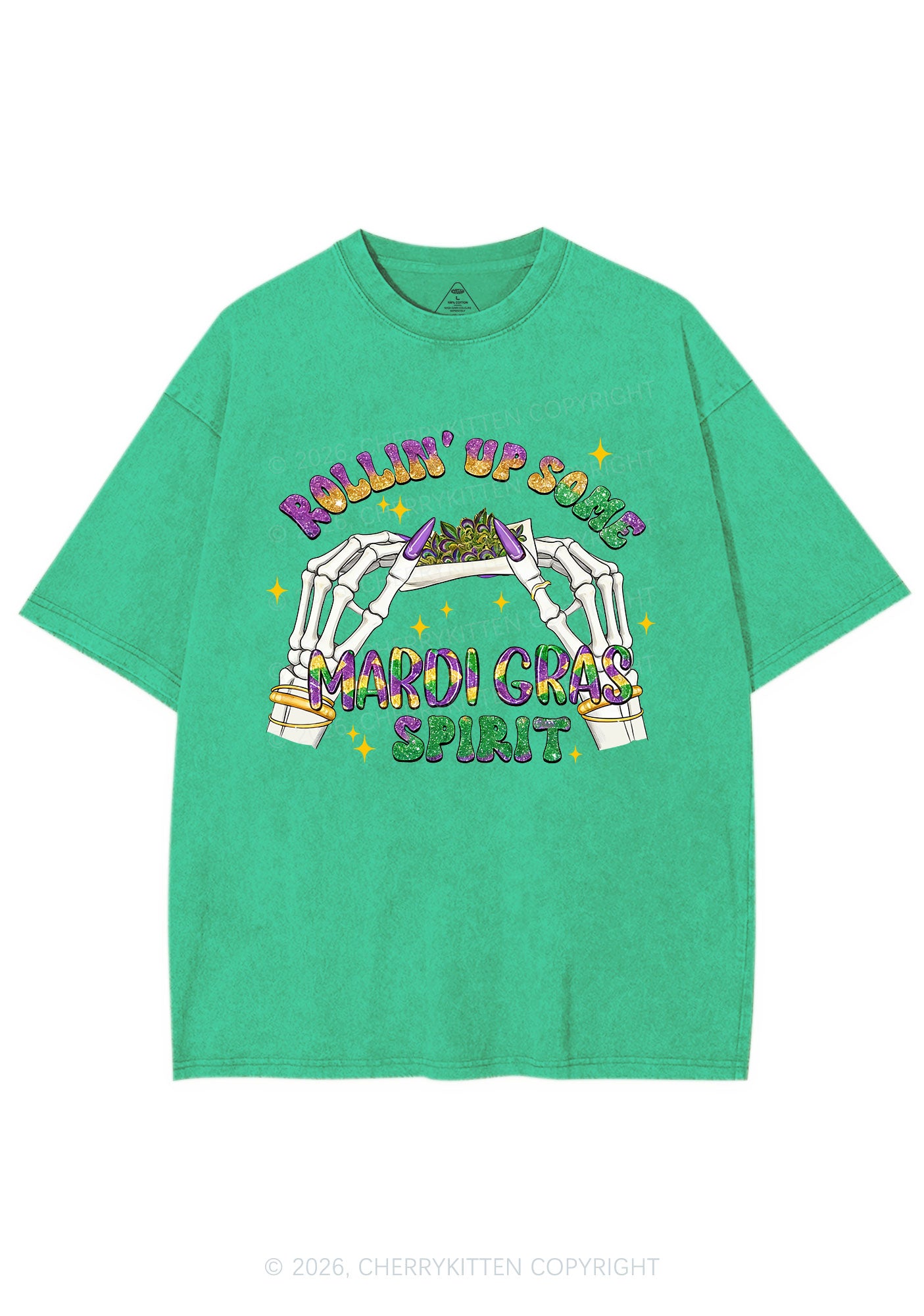 Rollin Up Mardi Gras Spirit Y2K Shirts Washed Tee Cherrykitten