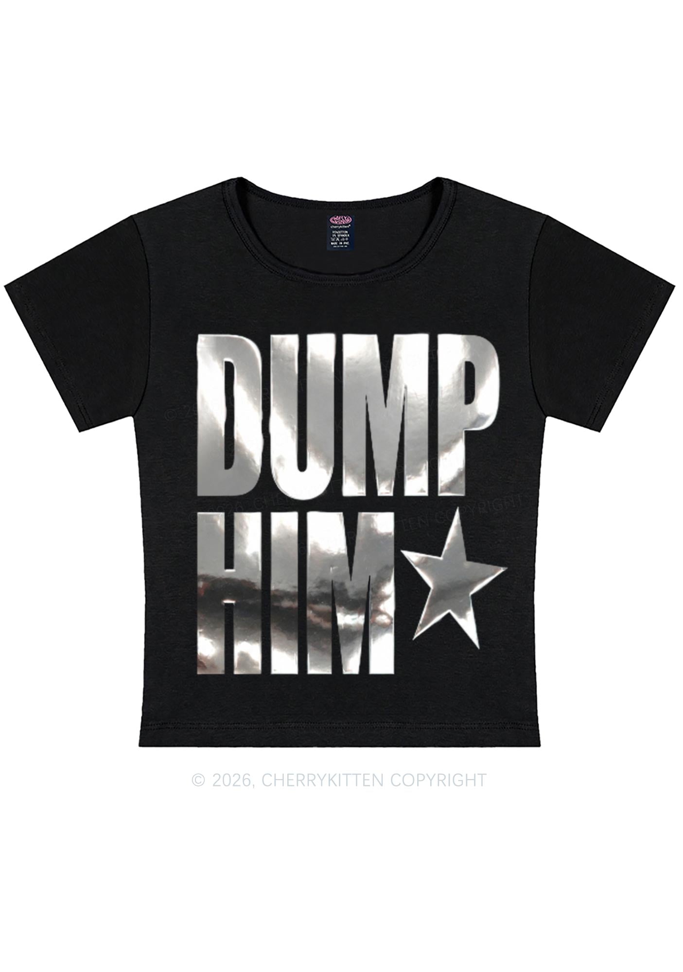 Dump Him Silver Foil Printed Y2K Baby Tee Cherrykitten
