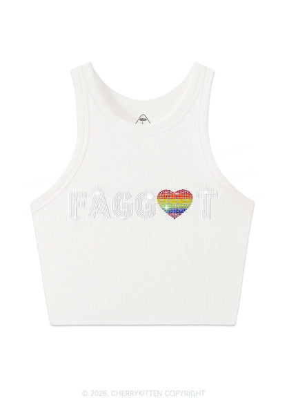Rhinestone Rainbow Heart Faggot Pride Y2K Crop Tank Top Cherrykitten