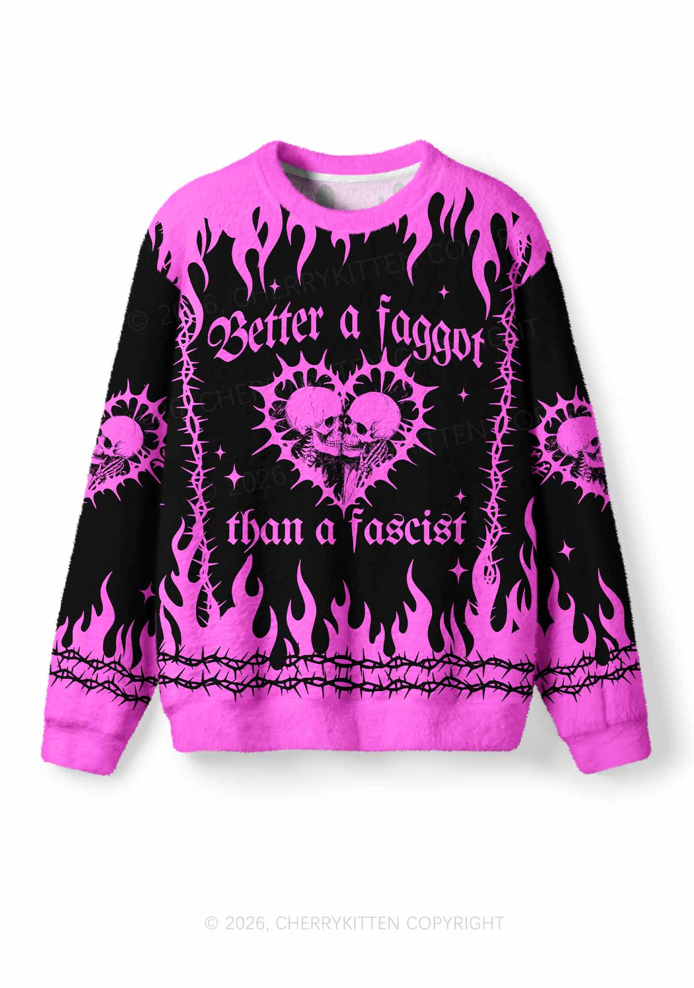 Halloween Hot Pink Better A Faggot Than A Fascist Y2K Knit Sweatshirt Cherrykitten