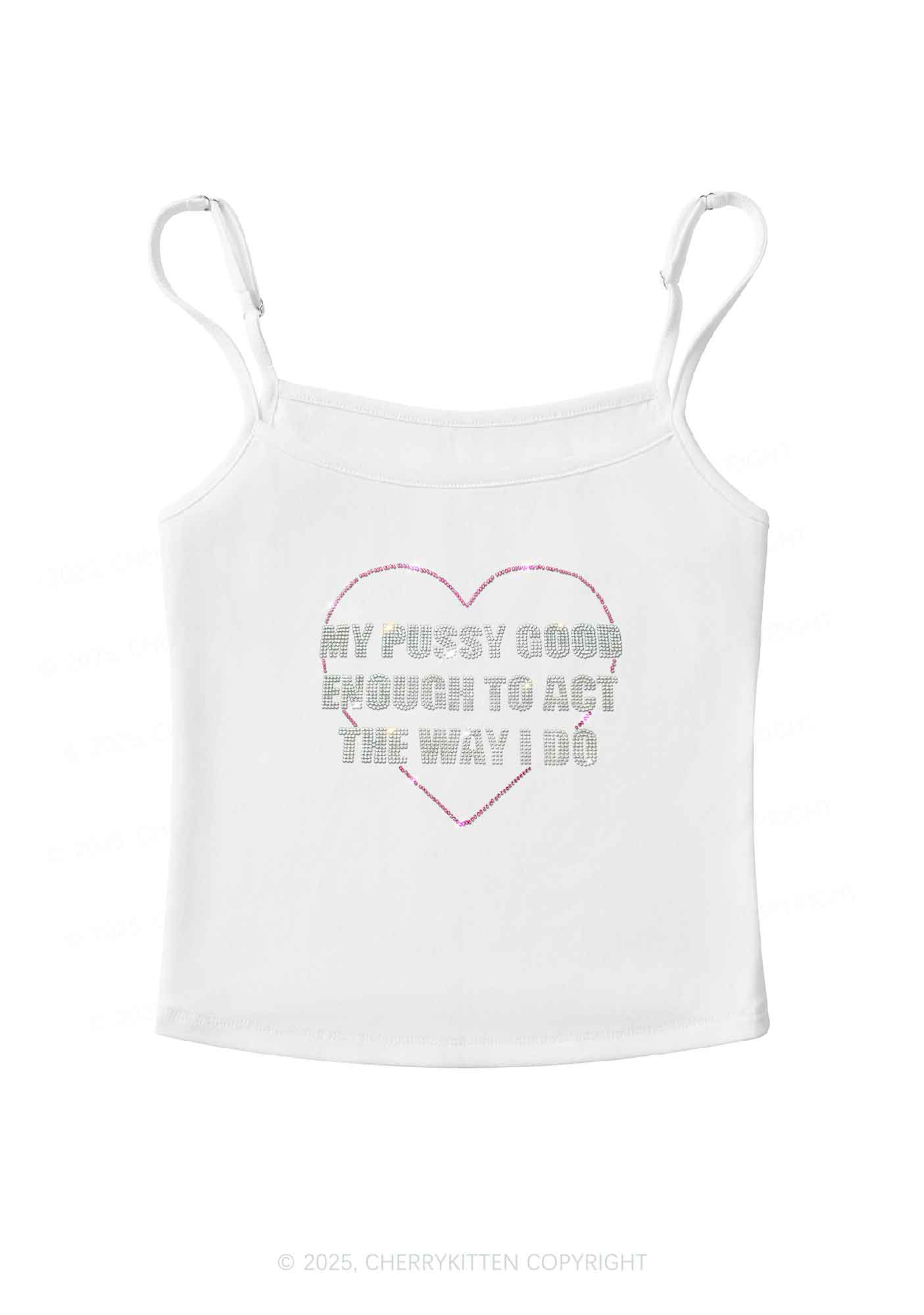 Rhinestone Good Enough To Act Y2K Spaghetti Strap Cami Cherrykitten