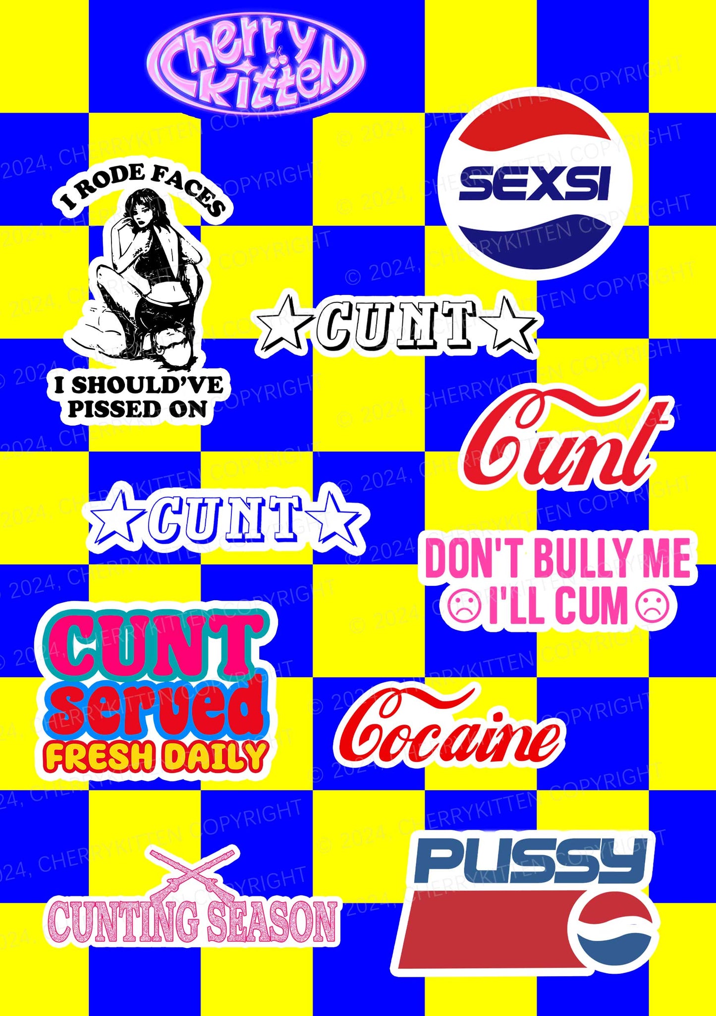 Cherrykitten Favorites Blue Y2K Stickers Pack Of 11