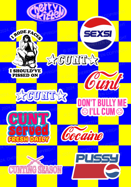 Cherrykitten Favorites Blue Y2K Stickers Pack Of 11