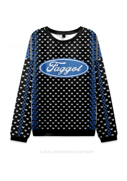 Blue Faggot Pride Y2K Knit Sweatshirt Cherrykitten