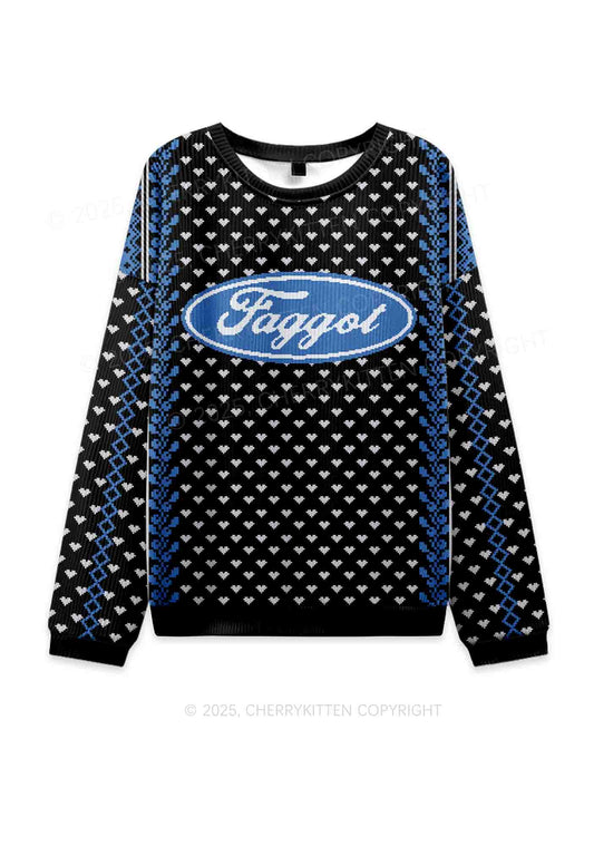 Blue Faggot Pride Y2K Knit Sweatshirt Cherrykitten