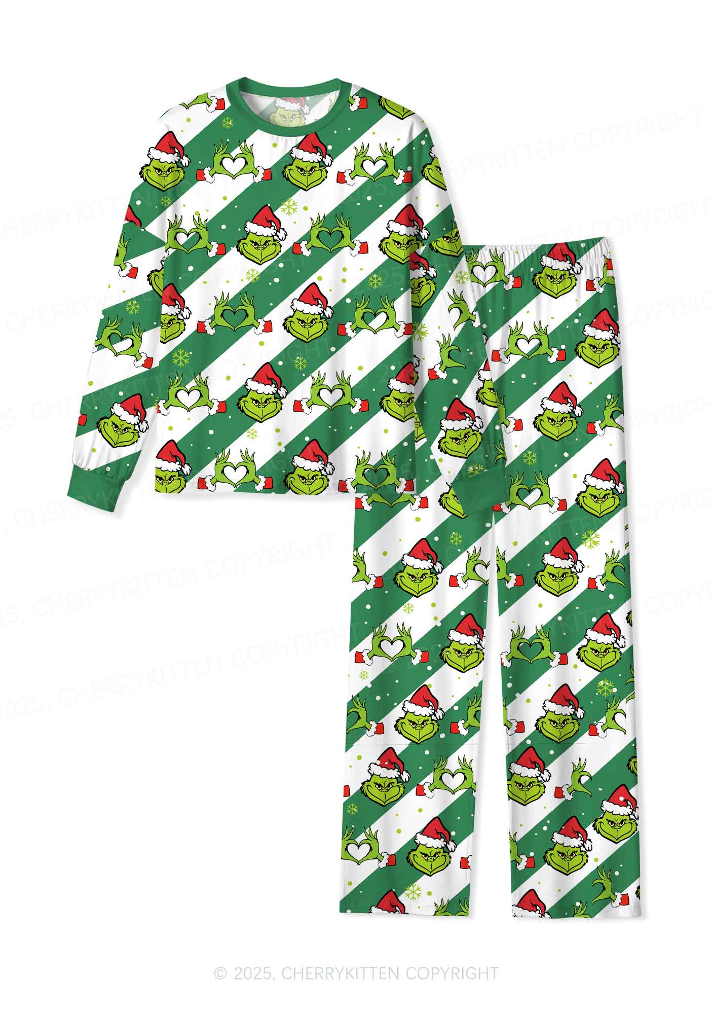 Christmas Whoville Heart Hands Y2K Print Long Sleeve Pajama Set Cherrykitten