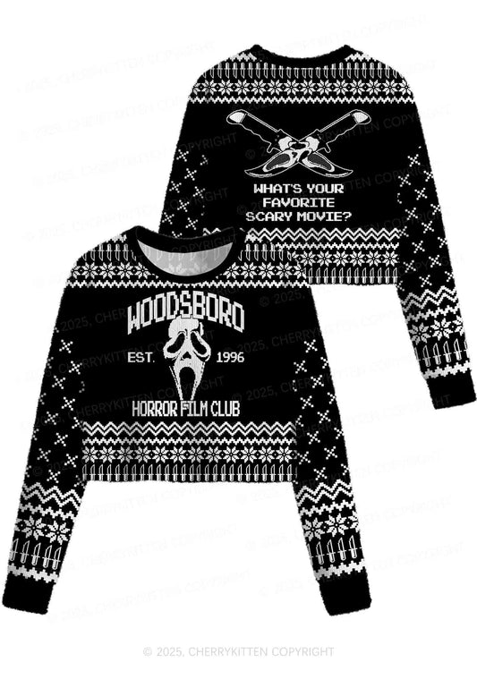 Halloween Black Horror Club Y2K Christmas Crop Knit Sweatshirt Cherrykitten
